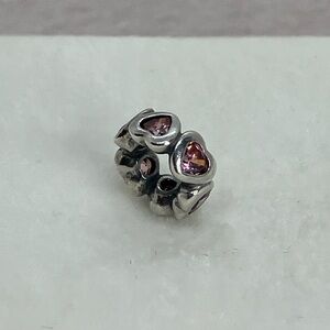 Pandora 925 Sterling Pink CZ Hearts ‘ Space In My Heart ‘ Spacer Charm 791252CZS